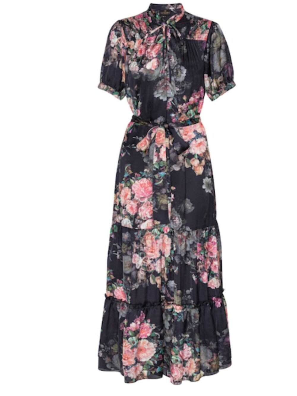 Karmamia Eve Black Floral Maxi Dress Belted Romantic NWT Size S/M